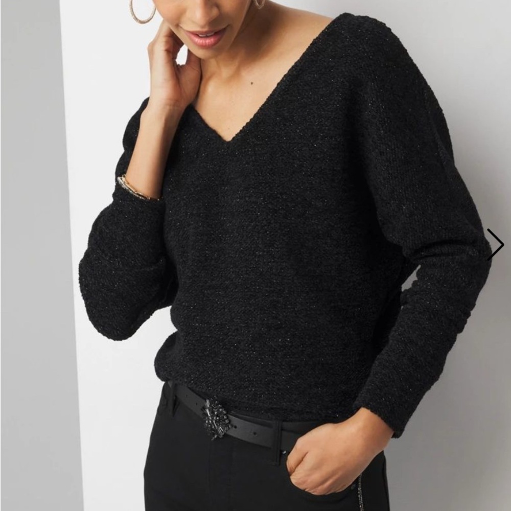 White House Black Market Black Flecked With Metallic Gold V-Neck Sweater